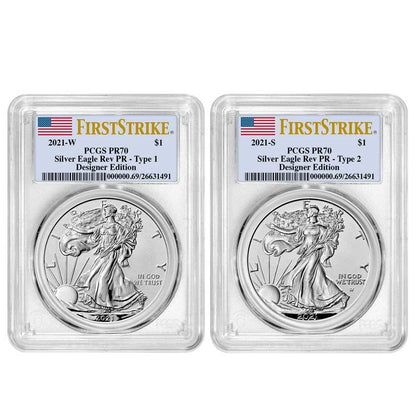 2021 Reverse Proof Silver Eagle Designer Edition 2pc Set - PCGS PR70 FS Flag