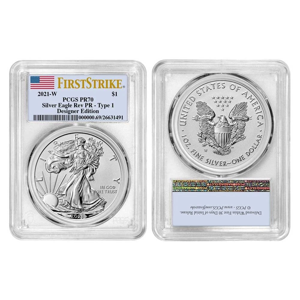 2021 Reverse Proof Silver Eagle Designer Edition 2pc Set - PCGS PR70 FS Flag