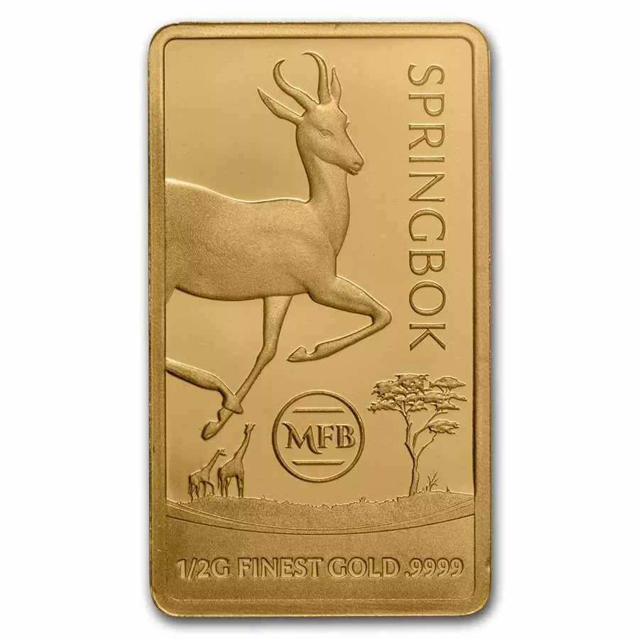 2022 Solomon Isl. Springbok Most Famous Bullion 1/2 Gram .9999 Gold Prooflike Bar - CoinsTV