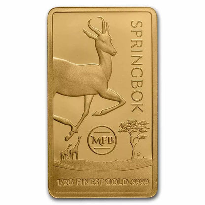 2022 Solomon Isl. Springbok Most Famous Bullion 1/2 Gram .9999 Gold Prooflike Bar - CoinsTV