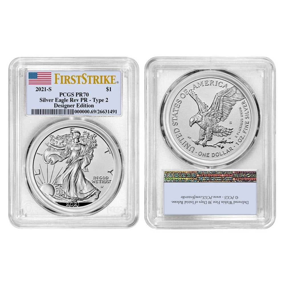 2021 Reverse Proof Silver Eagle Designer Edition 2pc Set - PCGS PR70 FS Flag