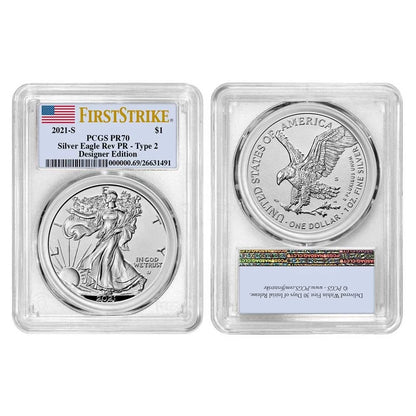 2021 Reverse Proof Silver Eagle Designer Edition 2pc Set - PCGS PR70 FS Flag