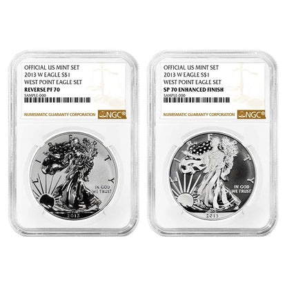 2013-W Silver Eagle 75th Anniversary West Point Mint 2pc Set NGC SP70 Brown Label