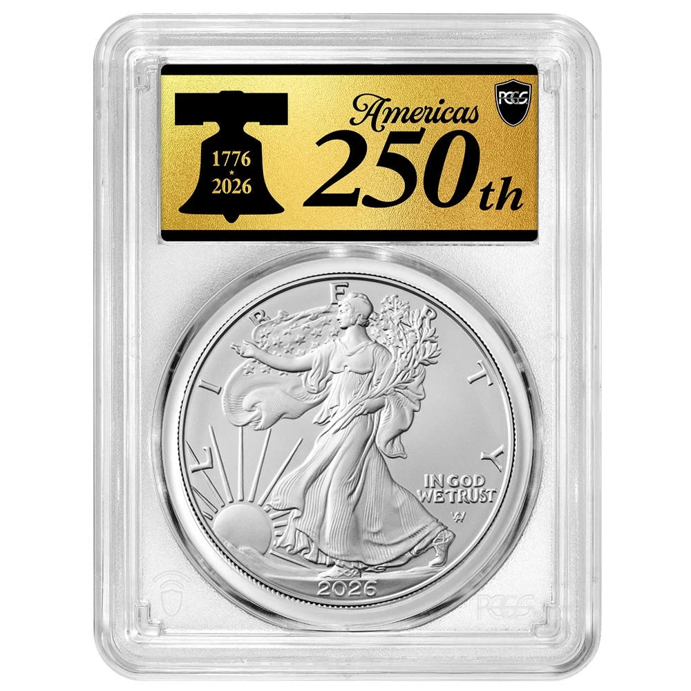2026 Silver Eagle - American 250th Gold Label - PCGS MS70 First Strike - CoinsTV