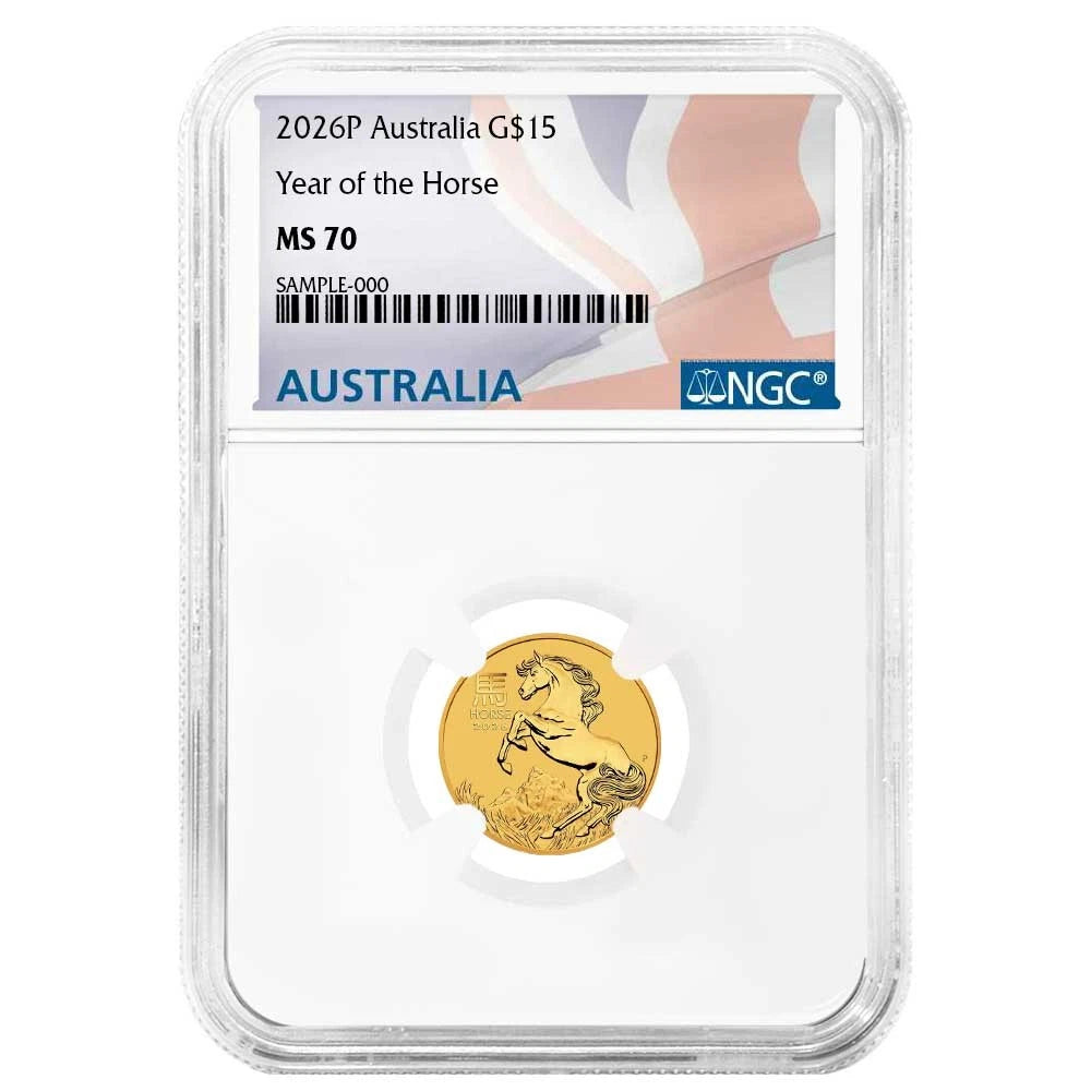 2026 $15 Australia Lunar Year of the Horse 1/10 oz Gold - NGC MS70 Australia Label - CoinsTV