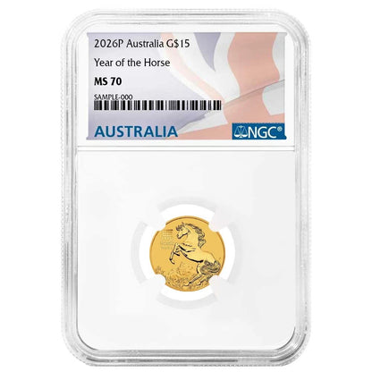 2026 $15 Australia Lunar Year of the Horse 1/10 oz Gold - NGC MS70 Australia Label - CoinsTV