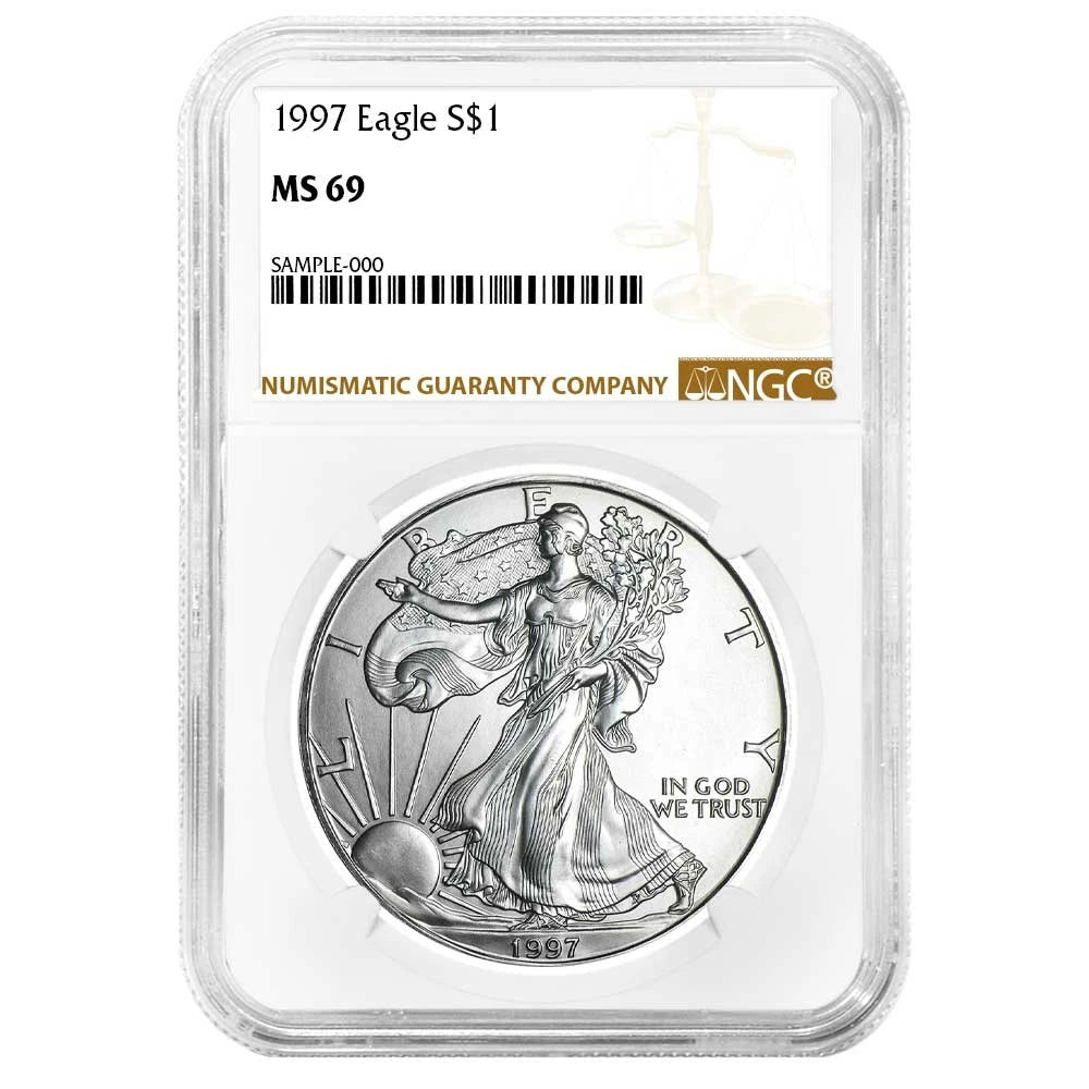 1997 Silver Eagle - Business Strike - NGC MS69 Brown Label - CoinsTV