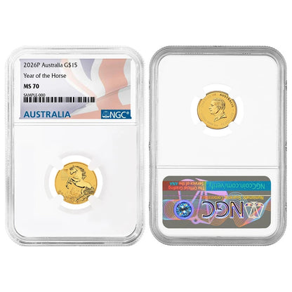 2026 $15 Australia Lunar Year of the Horse 1/10 oz Gold - NGC MS70 Australia Label - CoinsTV