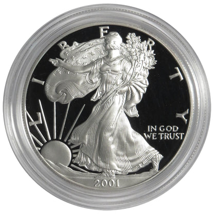 2001-W Silver Eagle Proof with Box OGP & COA