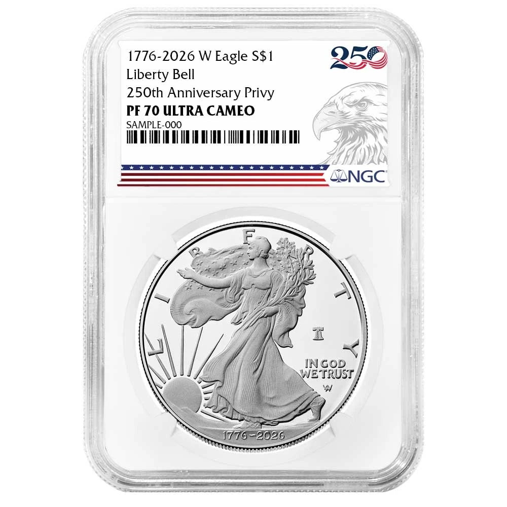 2026-W Silver Eagle Liberty Bell - 250th Anniversary Privy - NGC PF70UC 250th Eagle Label - CoinsTV