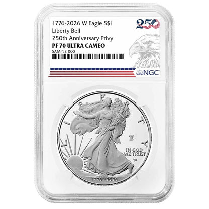 2026-W Silver Eagle Liberty Bell - 250th Anniversary Privy - NGC PF70UC 250th Eagle Label - CoinsTV