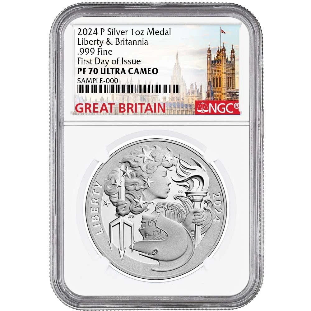 2024-P Proof Liberty & Britannia Silver Medal 1 oz Silver - NGC PF70UC FDI Great Britain Label