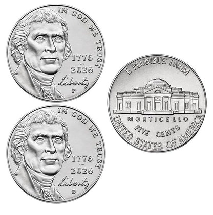 2026 P&D Semiquincentennial Jefferson Nickels - ICG MS67 FS Initial Release