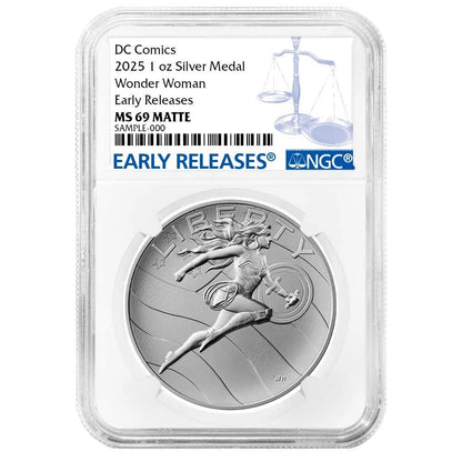2025 Wonder Woman DC Comics 1 oz Silver Medal - NGC MS69 ER Blue Label - CoinsTV