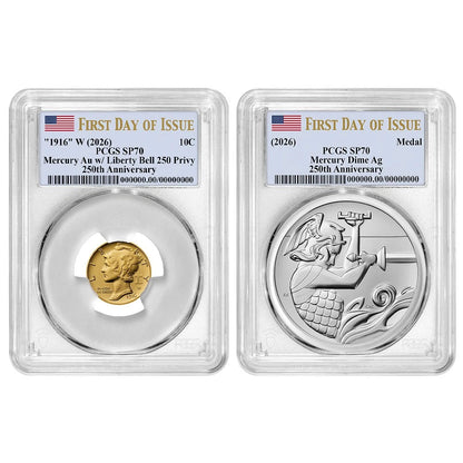 2026 Best of the Mint Gold Mercury Dime and Silver Medal 2pc Set PCGS SP70 FDOI