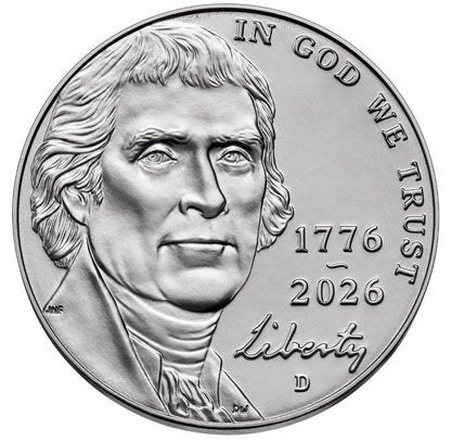 2026 P&D Semiquincentennial Jefferson Nickels - ICG MS67 FS Initial Release