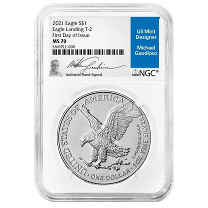 2021 Silver Eagle Type 2 - NGC MS70 FDI Michael Gaudioso Signature Blue Label - CoinsTV