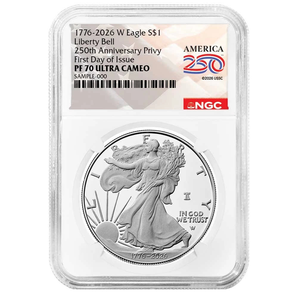 2026-W Silver Eagle Liberty Bell - 250th Anniversary Privy - NGC PF70UC FDI American 250th Label - CoinsTV