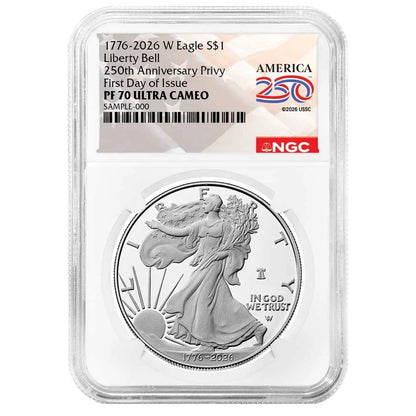 2026-W Silver Eagle Liberty Bell - 250th Anniversary Privy - NGC PF70UC FDI American 250th Label - CoinsTV