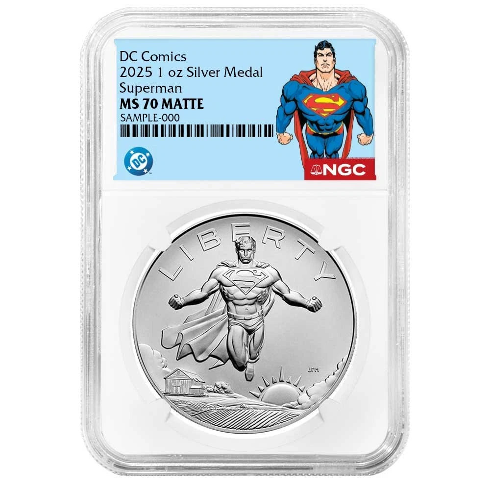 2025 Superman DC Comics 1 oz Silver Medal - Superman Label - NGC MS70