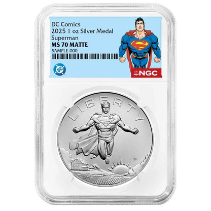 2025 Superman DC Comics 1 oz Silver Medal - Superman Label - NGC MS70