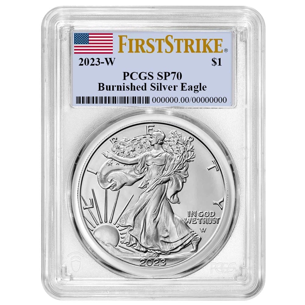 2023-W Burnished Silver Eagle - PCGS SP70 FS Flag Label