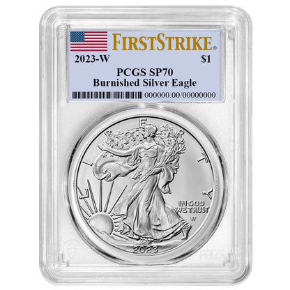 2023-W Burnished Silver Eagle - PCGS SP70 FS Flag Label
