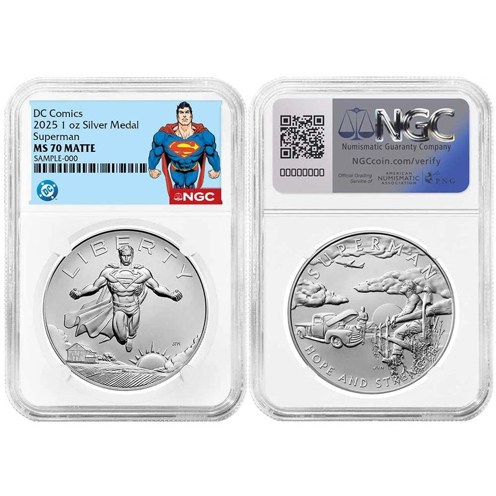 2025 Superman DC Comics 1 oz Silver Medal - Superman Label - NGC MS70