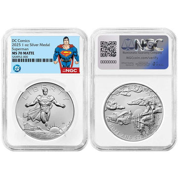 2025 Superman DC Comics 1 oz Silver Medal - Superman Label - NGC MS70