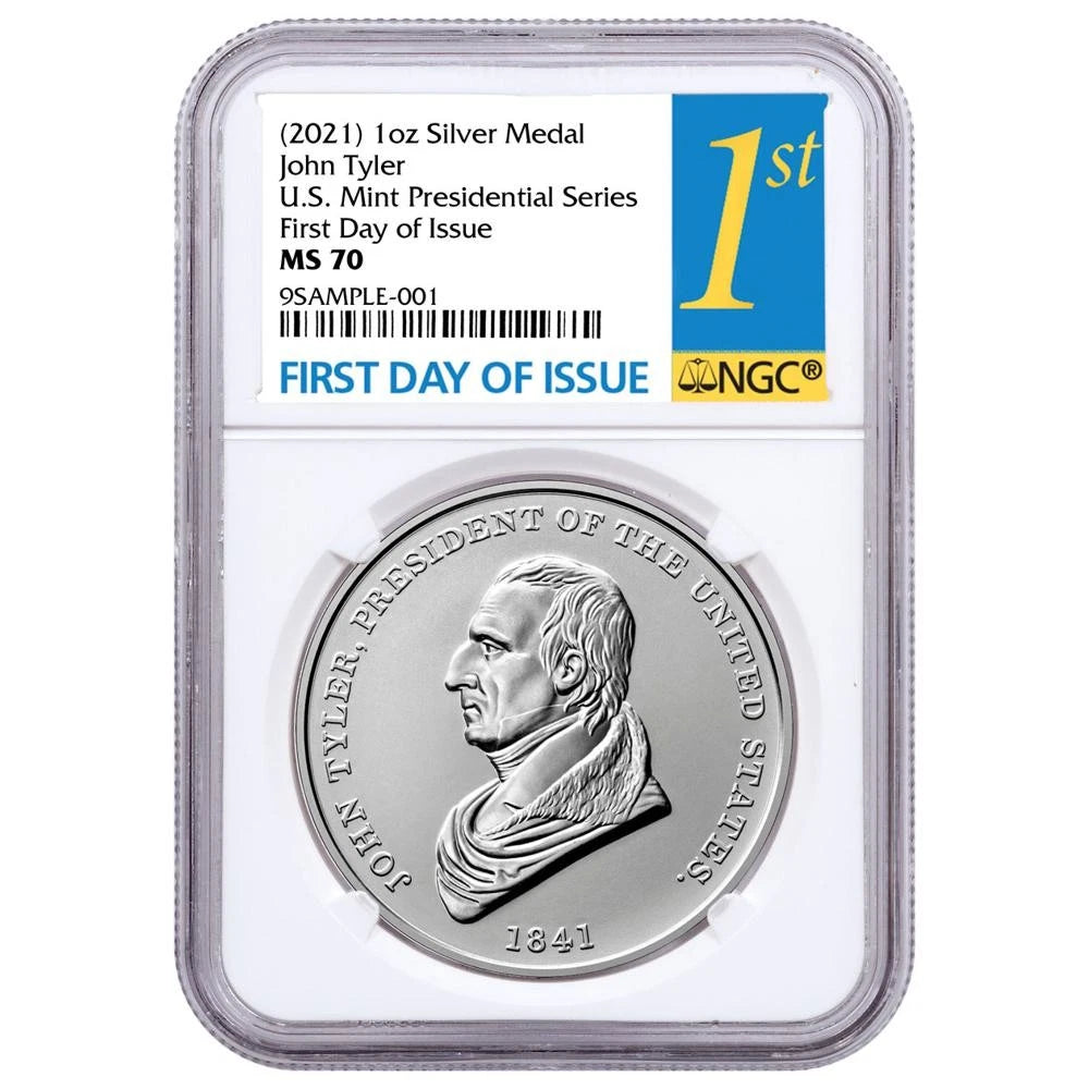 2021 US Presidential Series John Tyler 1 oz Silver Matte Medal - NGC MS70 FDI Label - CoinsTV