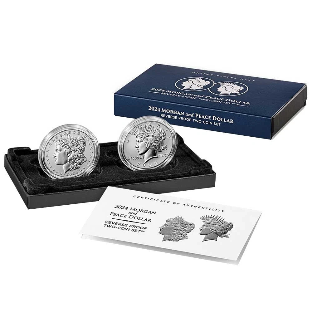 2024-S Reverse Proof Morgan and Peace Silver Dollar 2pc Set OGP & COA - CoinsTV