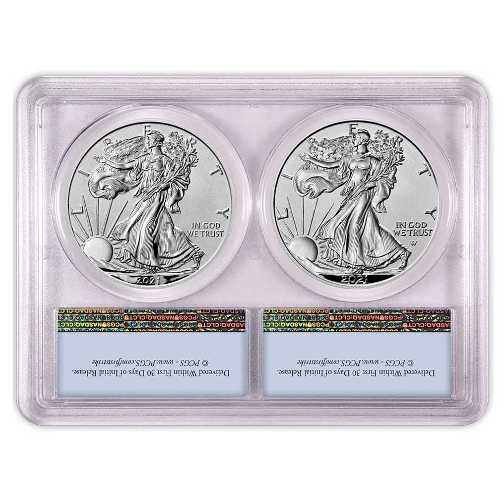 2021 Reverse Proof Silver Eagle Designer Edition 2pc Set - PCGS PR69 FS Flag Label - CoinsTV