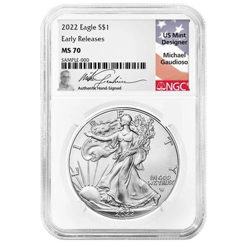 2022 Silver Eagle - Michael Gaudioso Signature - NGC MS70 ER Flag Label - CoinsTV