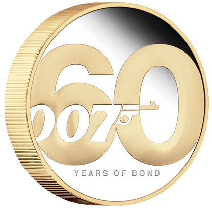 2022 Australia 60 Years of James Bond 007 Gilded Gilt 2 oz Silver Proof - CoinsTV