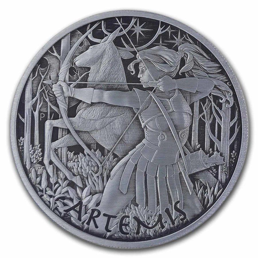2023 Tuvalu Gods of Olympus Artemis Antiqued 1 oz Silver Coin