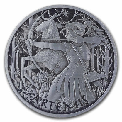 2023 Tuvalu Gods of Olympus Artemis Antiqued 1 oz Silver Coin