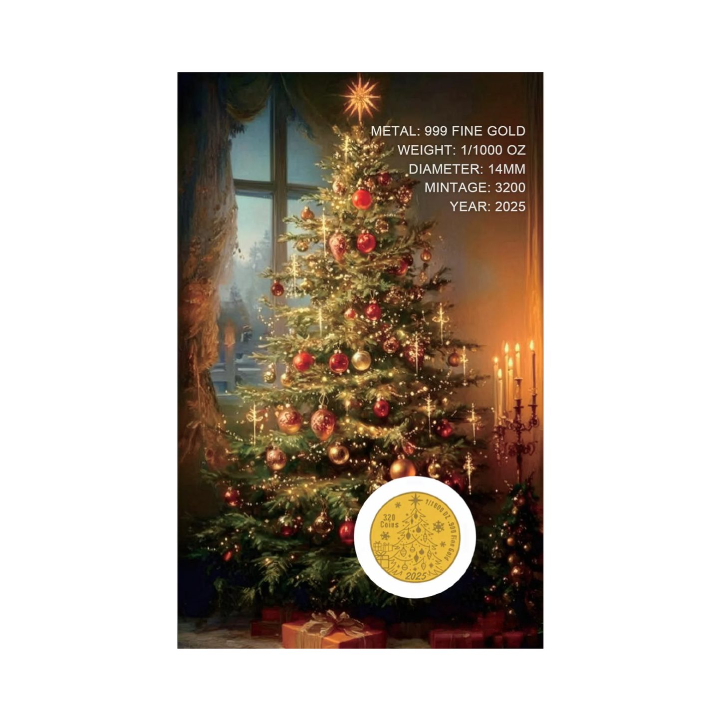 2025 Santa Claus 1/1000 oz Gold Round in Card - CoinsTV