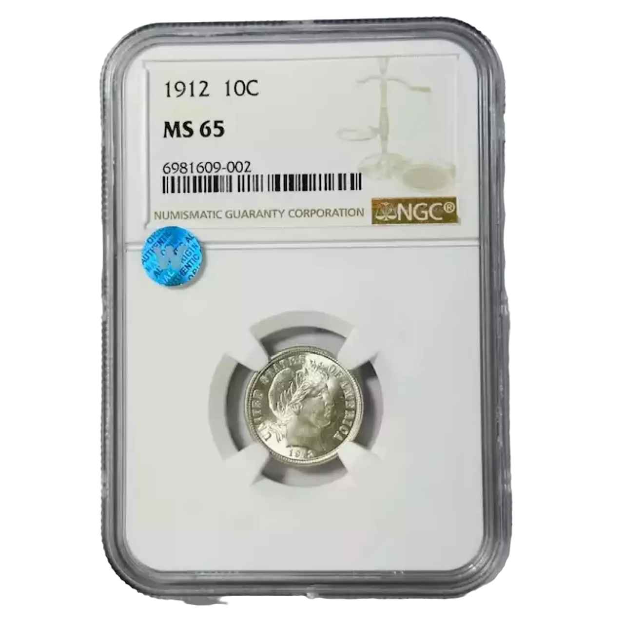 1912 Barber Dime - NGC MS65 Sight White - CoinsTV