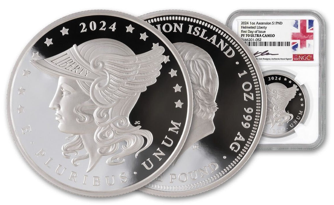 2024 Ascension Island Helmeted Liberty Proof 1 oz Silver - NGC PF 70 FDI - CoinsTV
