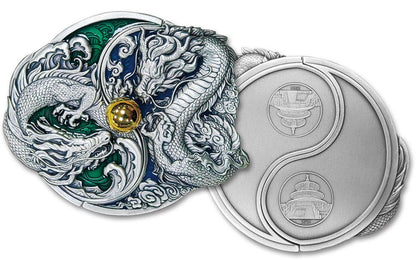 2024 China Spilt Two Dragons Enameled with Pearl 2 Piece Medal Silver Set - CoinsTV