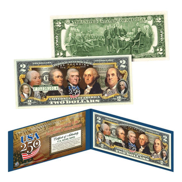 USA 250th Anniversary Founding Fathers Colorized $2 Bill 1776–2026 Semiquincentennial