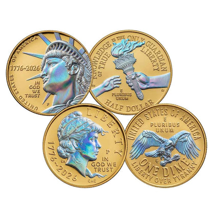 USA 250th Anniversary Gold-Plated Hologram Coins and Currency Set