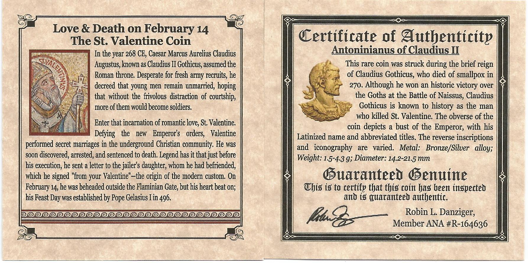 St. Valentine Bronze Coin of Claudius II Mini Album - CoinsTV