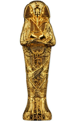 2022 Solomon 5 oz Tutankhamun Sarcophagus Silver - 3D Shape with Gold Plating