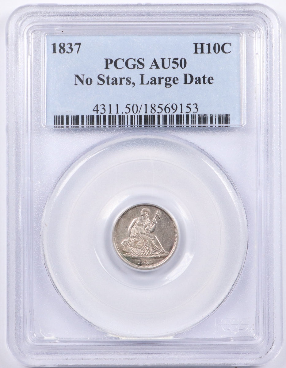 1837 Seated Liberty Half Dime - No Stars Large Date - PCGS AU50