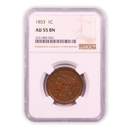 1853 Braided Hair Large Cent - NGC AU55 BN