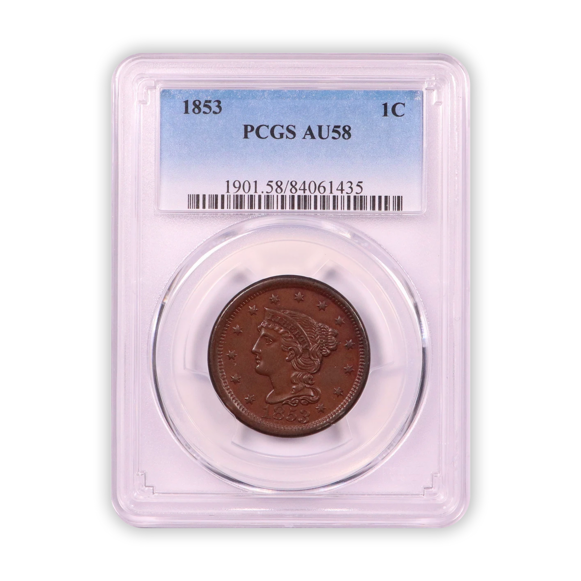 1853 Braided Hair Large Cent - PCGS AU58 BN - CoinsTV