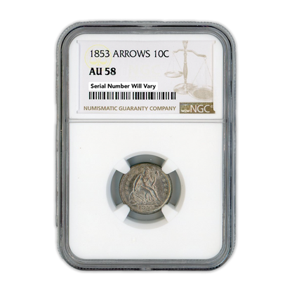 1853 Seated Liberty Dime Arrows NGC AU58