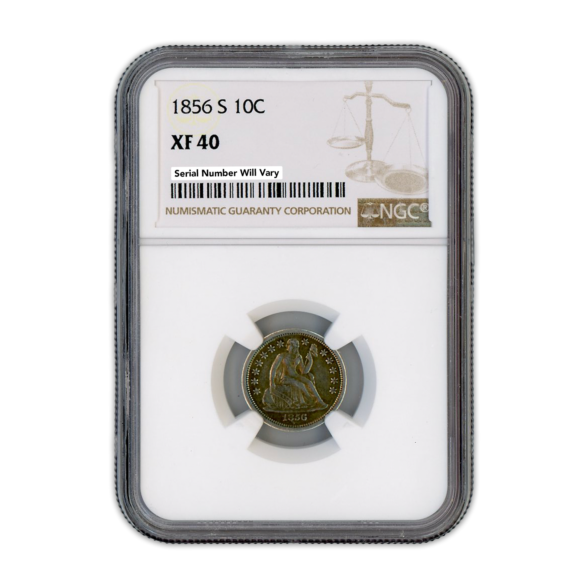 1856 S Seated Liberty Dime - NGC XF40 - CoinsTV