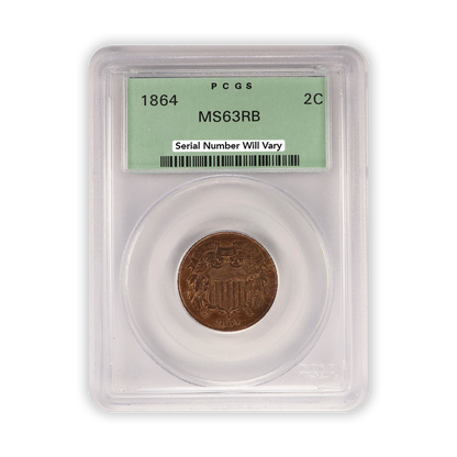 1864 Two Cent Piece Large Motto - PCGS MS63 RB